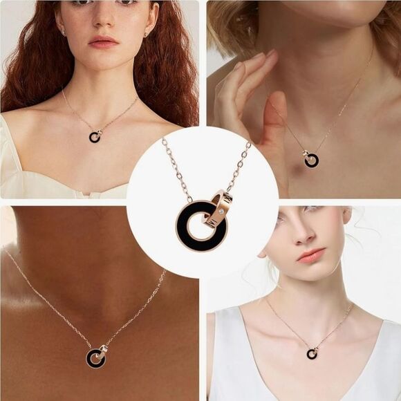 🔸️🗨⏭️NIB Stainless Steel Interlocking Circles Pendant Necklace - Picture 2 of 15